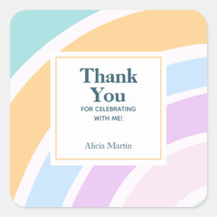 Simple Modern Pastel Rainbow Thank You Square Sticker