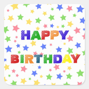Simple Modern Pastel Star colourful birthday party Square Sticker