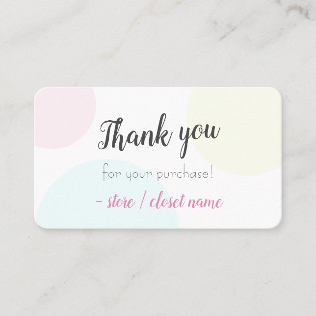 Simple Modern Pastel Thank you For Your Purchase Business Card (Front)