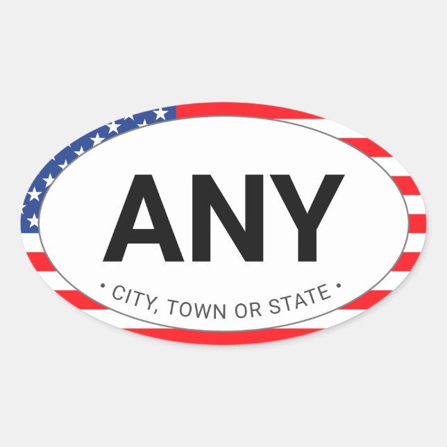  Simple Modern Patriotic American Flag Custom City Oval Sticker (Front)
