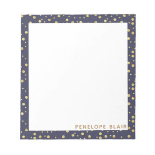 Simple Modern Pattern of Gold Dots on Navy Name Notepad