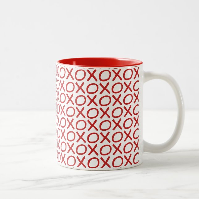 Simple Modern Pattern XOXO Valentine's Day Love Two-Tone Coffee Mug (Right)