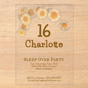 Simple Modern Peach Daisy 16th Birthday Party Acrylic Invitations
