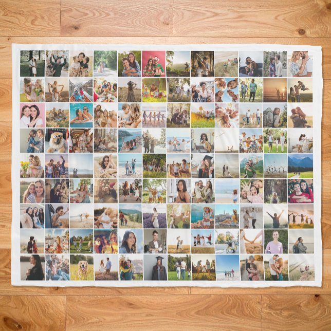 Simple Modern Personalised 108 Photo Collage Fleece Blanket (Creator Uploaded)