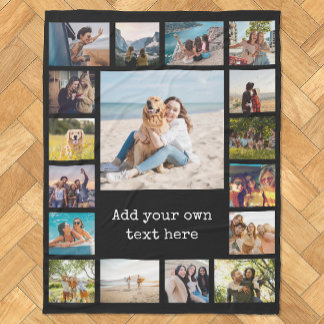 Simple Modern Personalised 17 Photo Collage Fleece Blanket