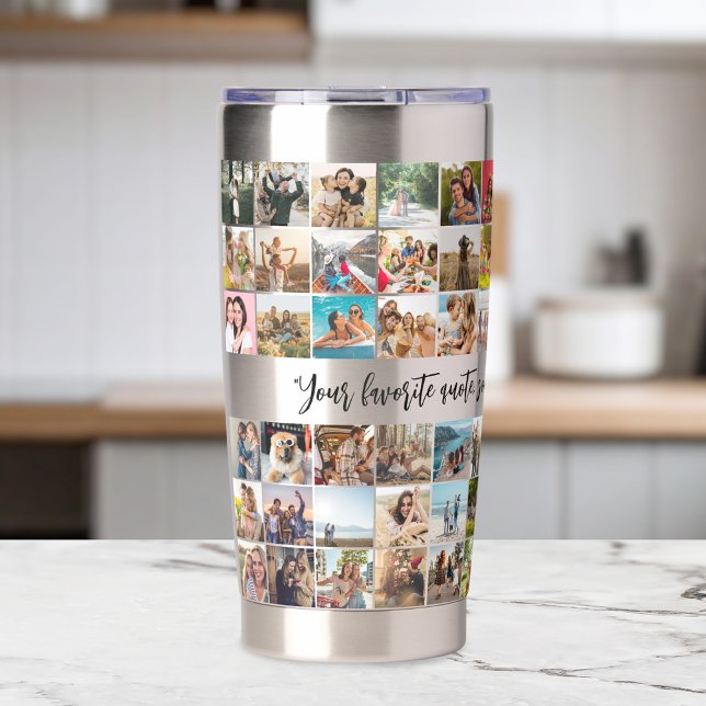 Simple Modern Personalised 72 Photo Collage Insulated Tumbler (Creator Uploaded)
