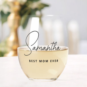 Simple Modern Personalised Best Mum Ever Stemless Wine Glass