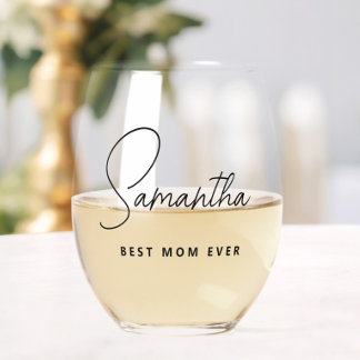Simple Modern Personalised Best Mum Ever Stemless Wine Glass