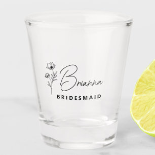 Simple Modern Personalised Bridesmaid Floral Shot Glass