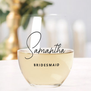 Simple Modern Personalised Bridesmaid Proposal Stemless Wine Glass