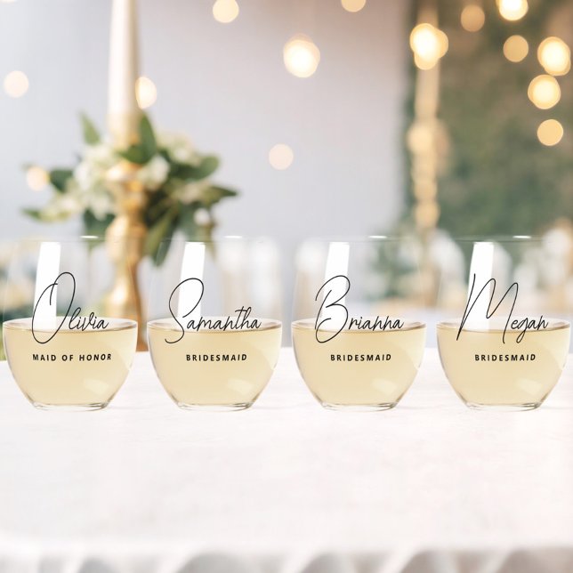 Simple Modern Personalised Bridesmaid Proposal Stemless Wine Glass (Personalized bridesmaid wine glasses with name, bridesmaid proposal, wedding bridal party gifts)