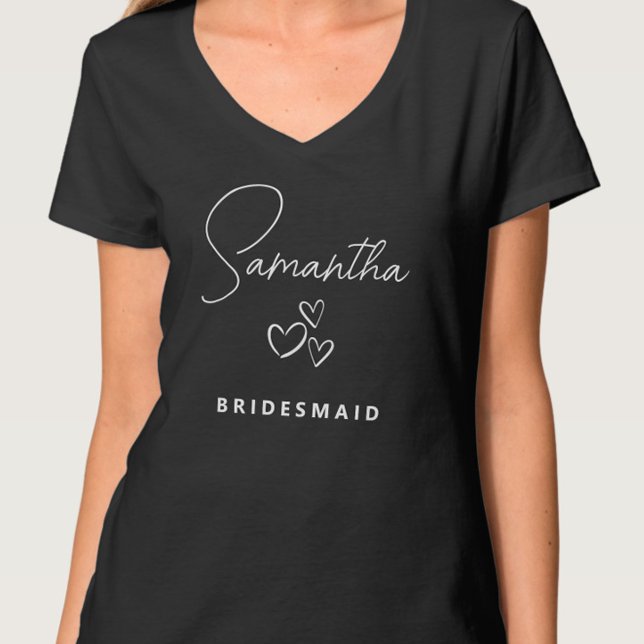 Simple Modern Personalised Bridesmaid Proposal T-Shirt (Personalized Bridesmaid T shirt with hearts - perfect for a bachelorette or bridesmaid proposal gift)