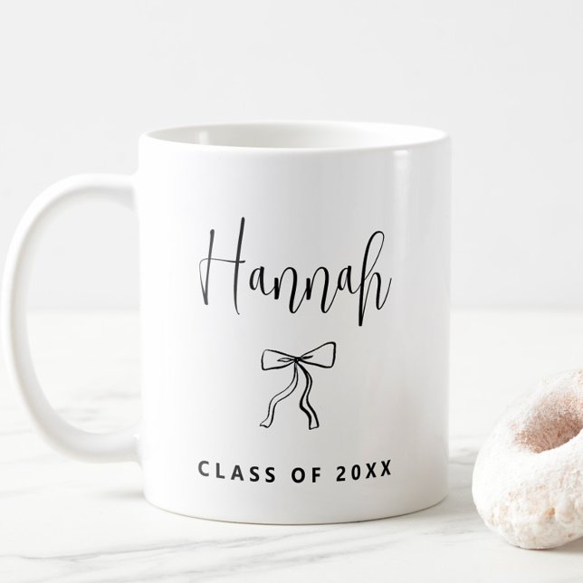 Simple Modern Personalised Class of 2025 Graduatio Coffee Mug (class of 2025 graduation coffee mug with name, chic modern simple, college, coquette bow, elegant)