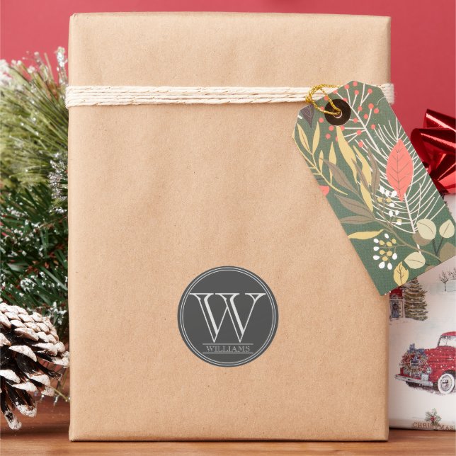Simple Modern Personalised Monogram and Name Classic Round Sticker (Holiday)
