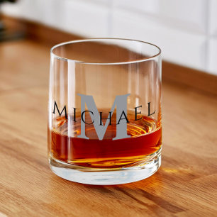 Simple Modern Personalised Name Initial Monogram Whiskey Glass