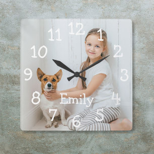 Simple Modern Personalised Name Photo Square Wall Clock