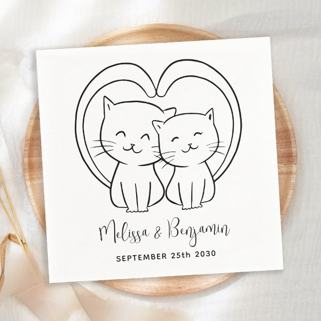 Simple Modern Personalised Pet Cat Wedding  Napkin (Creator Uploaded)