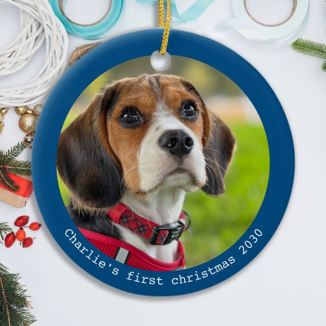 Simple Modern Personalised Pet Puppy Dog Photo Ceramic Tree Decoration (Creator Uploaded)