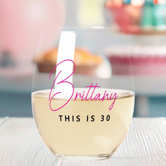Simple Modern Personalised This is 30 Stemless Wine Glass (This is 30 Personalized Wine Glass with Name, 30th Birthday Gift, 30 Years Old, Gift for Her, Friend)