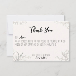 Simple & Modern Personalised Wedding Thank You Car Card