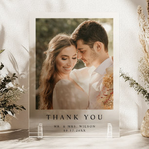 Simple Modern Photo Acrylic Wedding Thank You Card Invitations