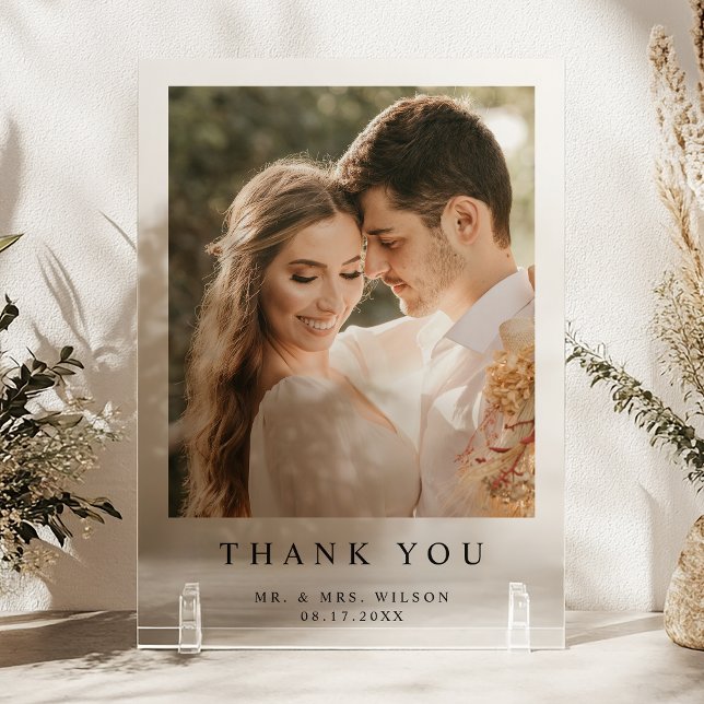 Simple Modern Photo Acrylic Wedding Thank You Card Invitations (Creator Uploaded)