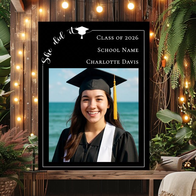 Simple modern photo black Graduation Party welcome Poster (Creator Uploaded)