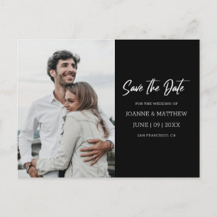 Simple Modern Photo Black Wedding Save The Date Postcard