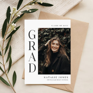Simple Modern Photo Black White Graduation Party Thank You Card