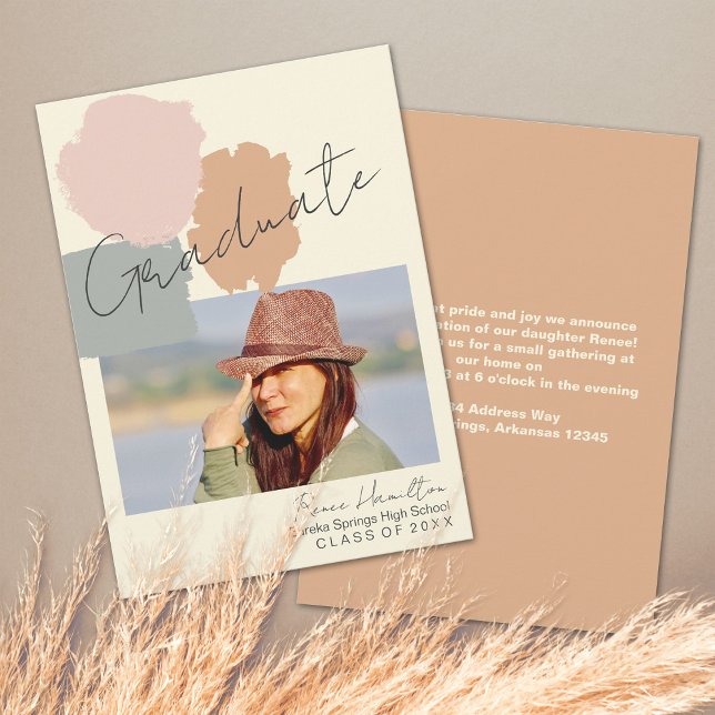 Simple Modern Photo Boho Blush Grey Graduation  Announcement (Creator Uploaded)