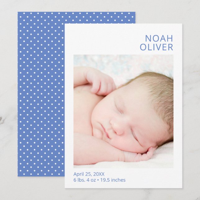 Simple Modern Photo Boy Birth Announcement (Front/Back)