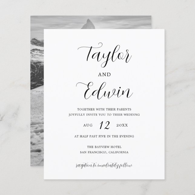 Simple Modern Photo Budget Wedding Invitation (Front/Back)