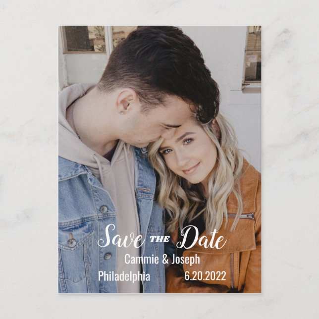 Simple Modern Photo BW Text Wedding Save the Date Announcement Postcard (Front)