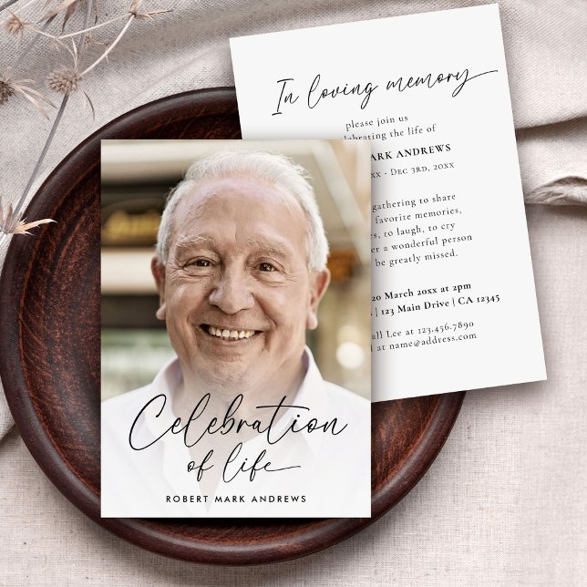 Simple Modern Photo Celebration of Life Memorial Invitation (Creator Uploaded)
