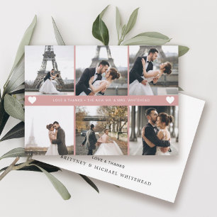 Simple Modern Photo Collage Blush Pink Thank You Card