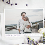 Simple Modern Photo Custom Wedding Thank You Card<br><div class="desc">This simple, stylish modern photo wedding thank you card template features your names and date beneath your photo along with 'LOVE & THANKS' highlighted in an elegant shade of royal purple. And the default colour for your names and date on the front is a slightly softened black. You might choose...</div>