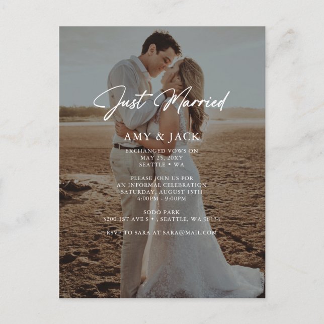 Simple Modern Photo Eloped Wedding Announcement  P Postcard (Front)