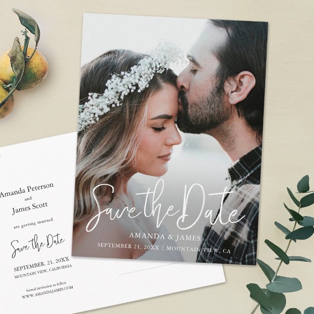 Simple Modern Photo Engagement Save the Date Invitation Postcard (Creator Uploaded)