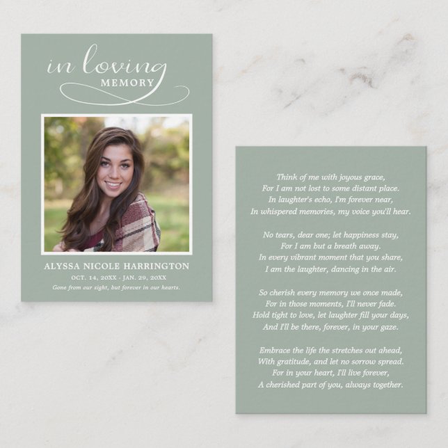 Simple Modern Photo Funeral Card (Front/Back)
