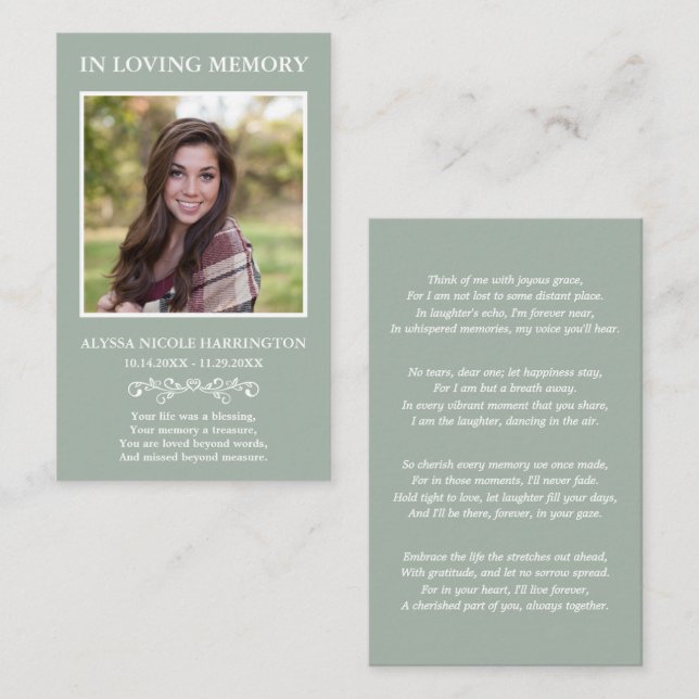 Simple Modern Photo Funeral Card (Front/Back)