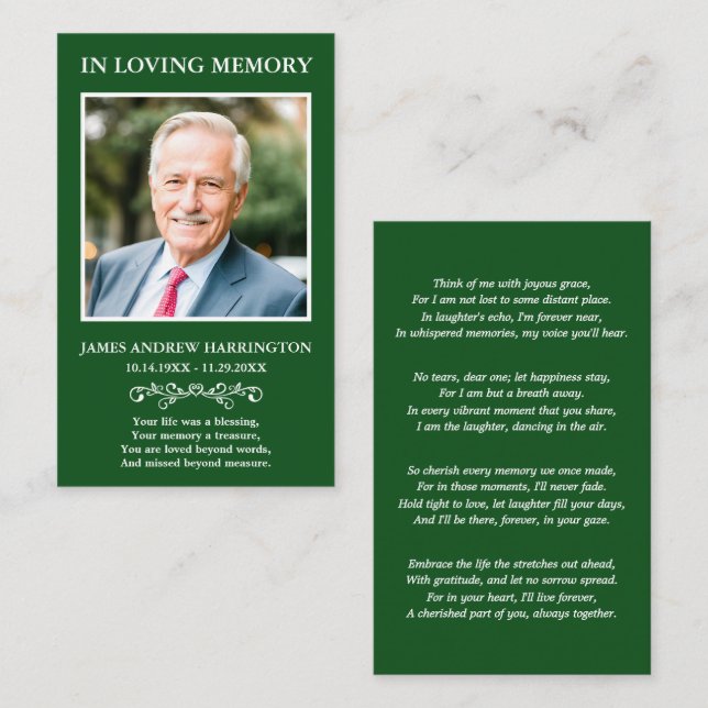Simple Modern Photo Funeral Card (Front/Back)