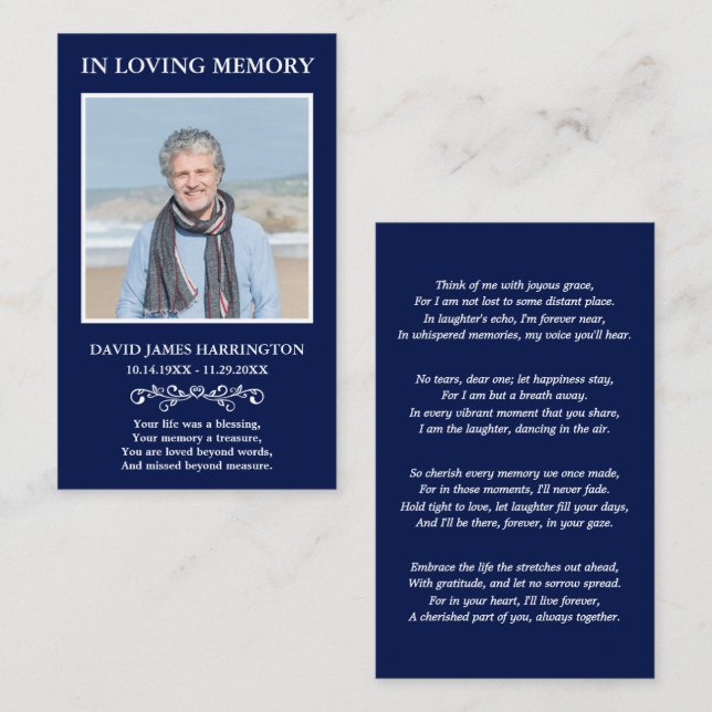 Simple Modern Photo Funeral Card (Front/Back)