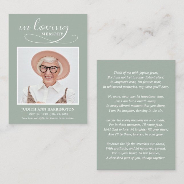 Simple Modern Photo Funeral Card (Front/Back)