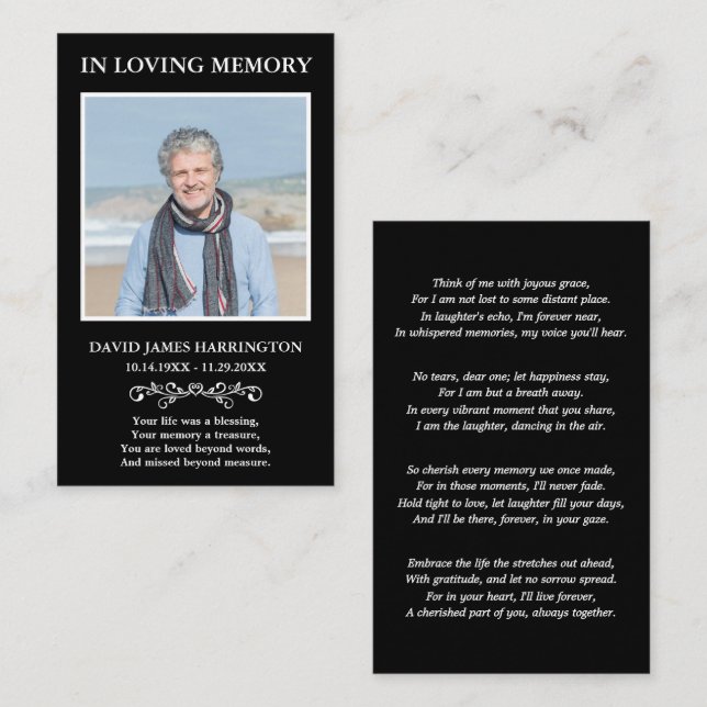 Simple Modern Photo Funeral Card (Front/Back)