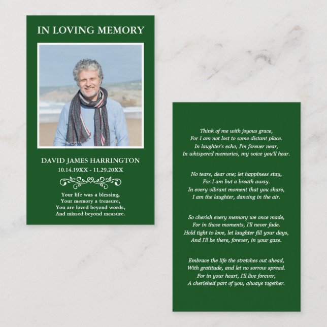 Simple Modern Photo Funeral Card (Front/Back)