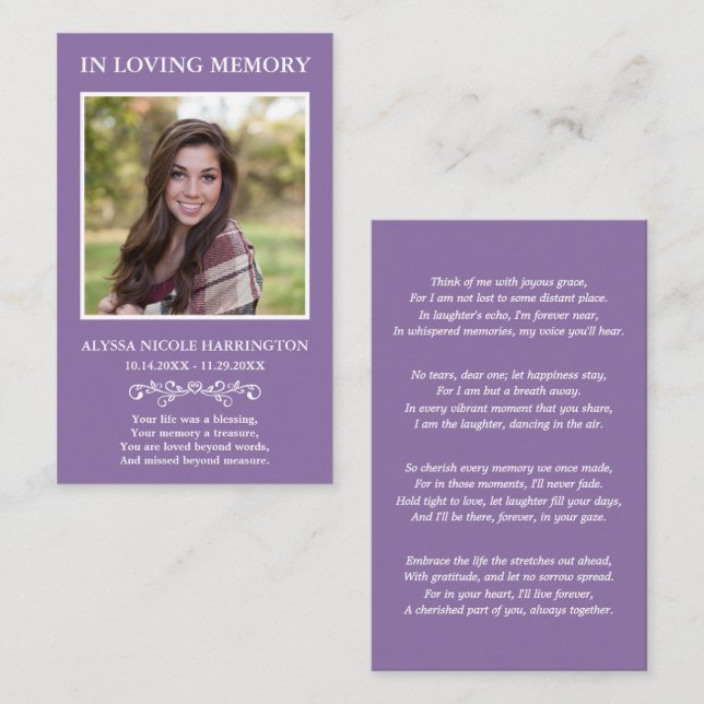Simple Modern Photo Funeral Card (Front/Back)