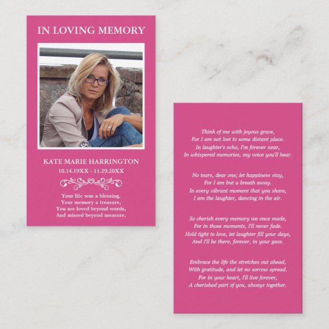 Simple Modern Photo Funeral Card (Front/Back)