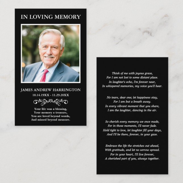 Simple Modern Photo Funeral Card (Front/Back)