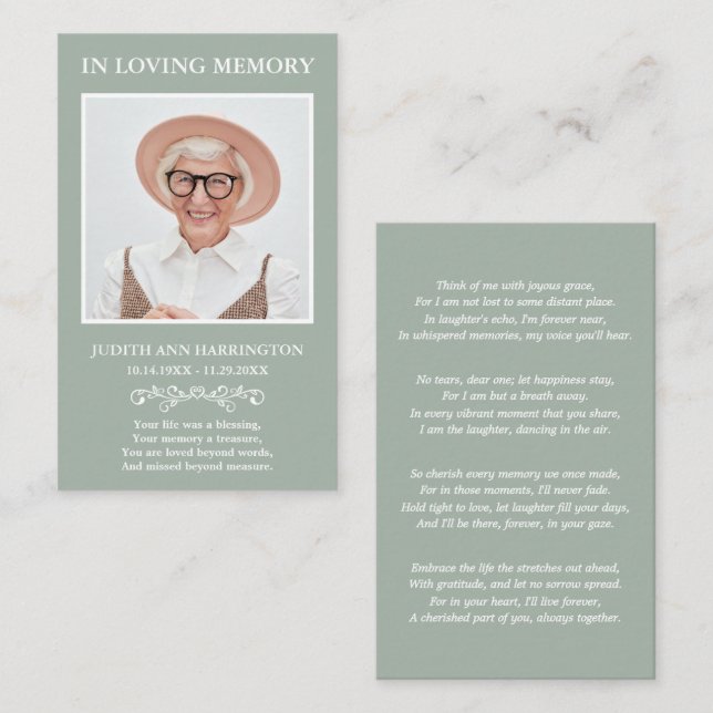 Simple Modern Photo Funeral Card (Front/Back)