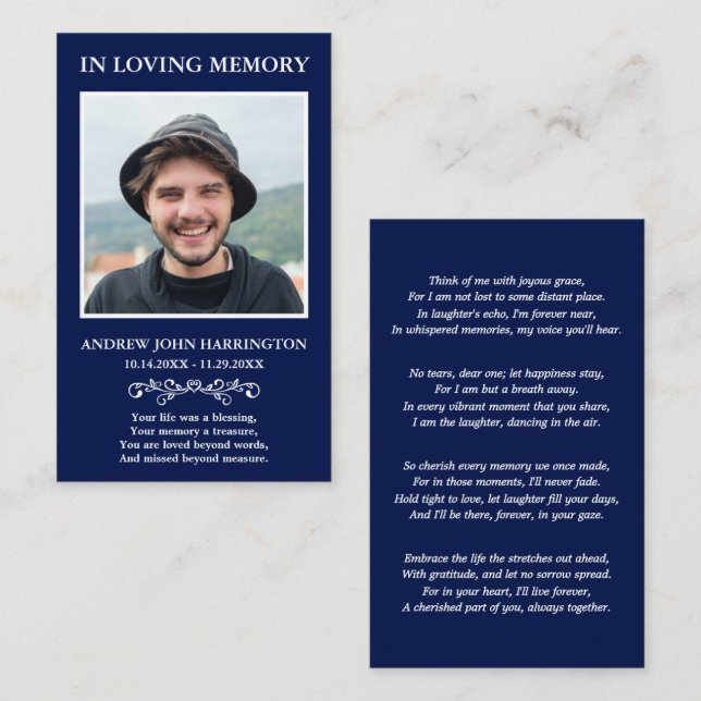 Simple Modern Photo Funeral Card (Front/Back)